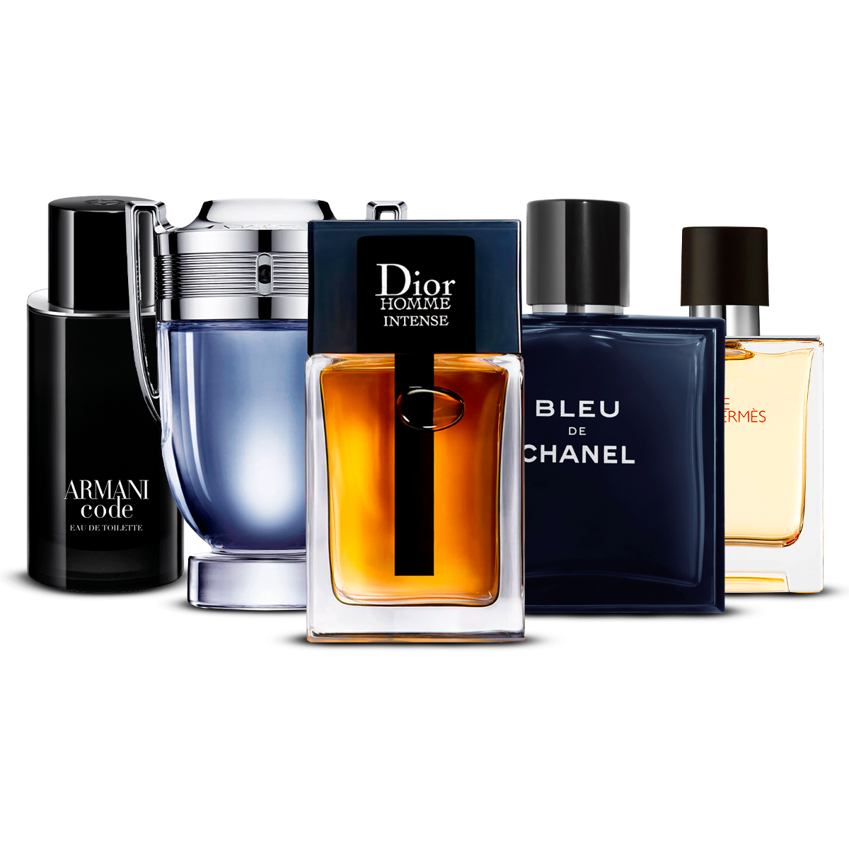 Kombination av 5 herrparfymer – Armani Code, Invictus, Dior Homme Intense, Bleu de Chanel och Terre d’Hermès [100 ml vardera]