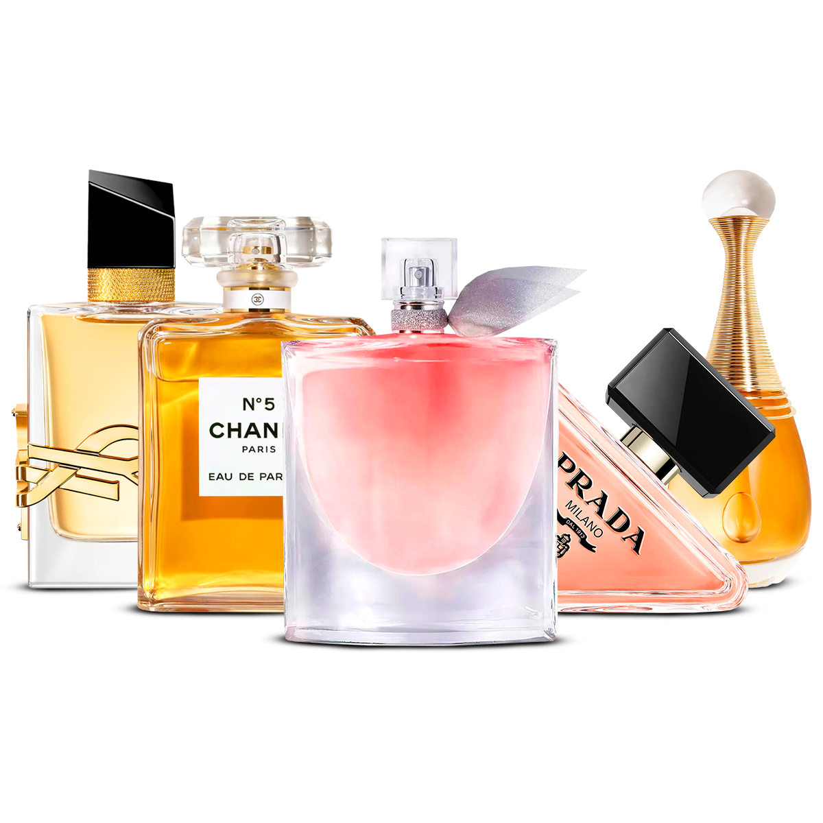 Kombination av 5 damparfymer – Yves Saint Laurent Libre, Chanel Nº5, La Vie Est Belle, Prada Paradoxe och J’adore [100 ml vardera]