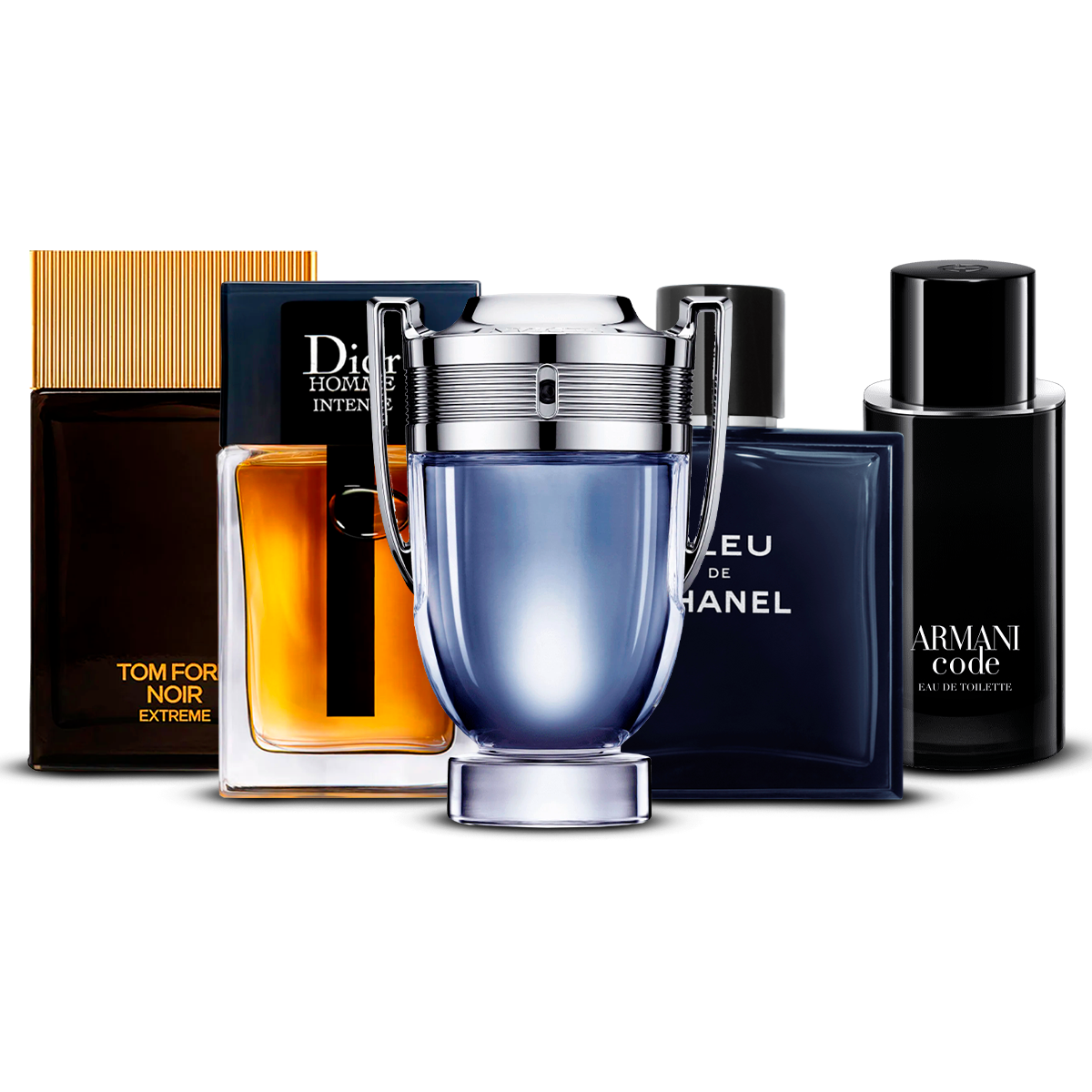 Kombination av 5 herrparfymer – Tom Ford Noir Extrême, Dior Homme Intense, Invictus, Bleu de Chanel och Armani Code [100 ml vardera]