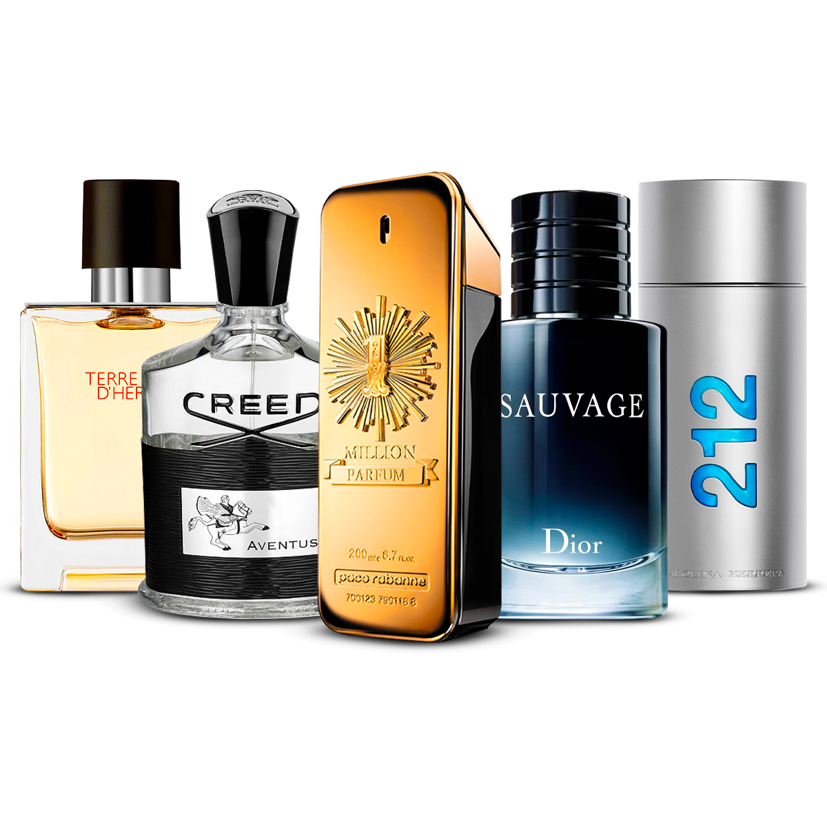 Kombination av 5 herrparfymer – Terre d’Hermès, Creed Aventus, 1 Million, Sauvage och 212 Men [100 ml vardera]