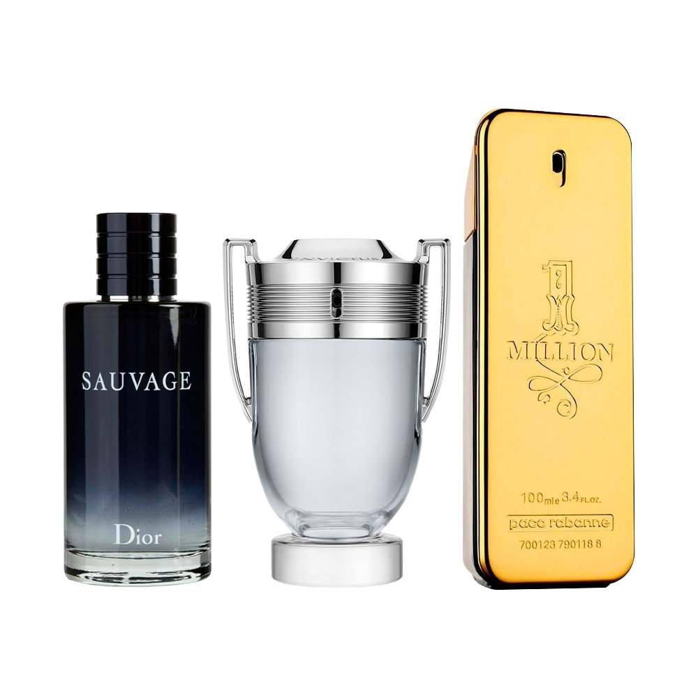 Kombination av 3 herrparfymer – Sauvage, Invictus och 1 Million [100 ml vardera]